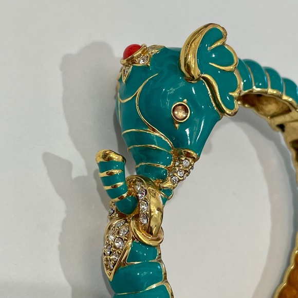 Rare Kenneth Jay Lane Raj Teal Elephant Clamper Bracelet
, EUC - Picture 16 of 16